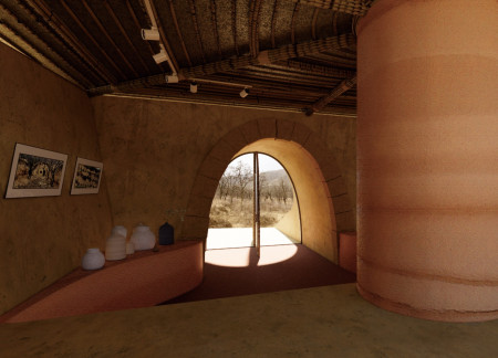 Earth-Plastered Retreat Featuring Curved Walls and Local Loess Construction