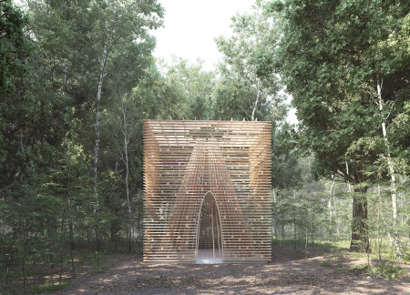 Bamboo Structure Enhanced by Stained Glass Light Effects in a Natural Setting