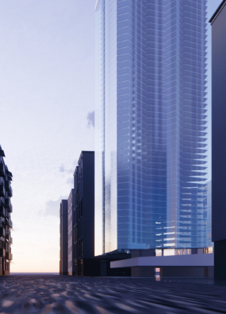 Glass Facade and Structural Steel Create Urban Connectivity in Madrid's Mixed-Use Skyscraper