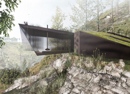 Cantilevered Oak Structure Embracing Nature's Elements for Mindful Retreat