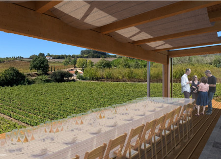 Crafted Stucco And Timber Structure Emphasizes Vineyard Views In Sustainable Wine Tasting Experience