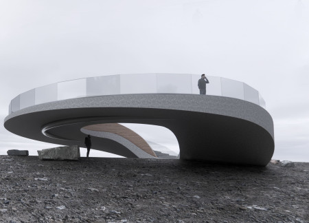 Circular Glass Lookout Incorporating Sustainable Wood and Metal in a Volcanic Landscape