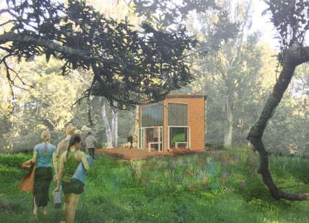 Hexagonal Retreat Crafted with Local Bluestone and Pine for Mindful Reflection