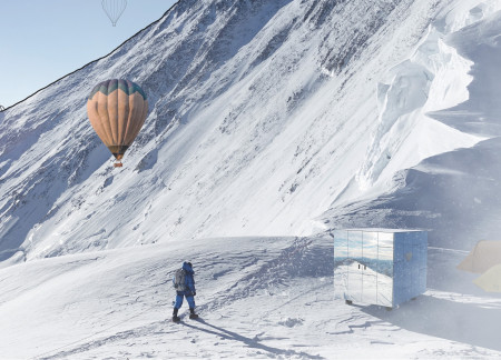 Reflective Glass Cube Shelter Designed for Climate Resilience at High Altitude  