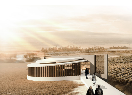 Circular Form Built With Cross-Laminated Timber Panels and Local Stone In A Vineyard Setting