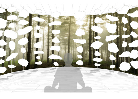 Suspended Stones and Local Timber Create a Tranquil Meditation Retreat