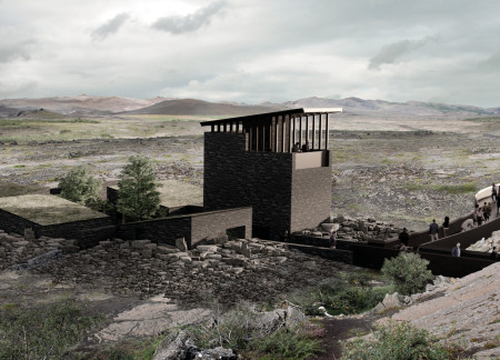 Weathered Steel and Reclaimed Timber Intersecting with Geothermal Harmony in a Visitor Centre Setting  