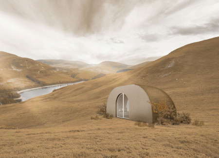 Curved Structure Constructed with 3D Printed Clay and Natural Insulation Materials for Sustainable Living