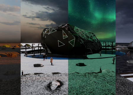 Honeycomb Panels and Local Stone Forming a Visitor Center at Iceland’s Volcanic Landscape