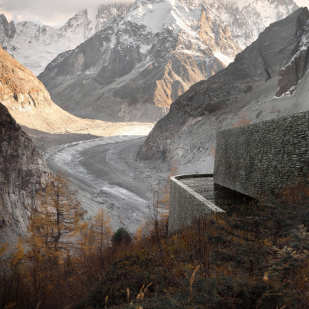Viewing Platform Constructed with Steel and Concrete Framing Emphasizing Glacial Awareness