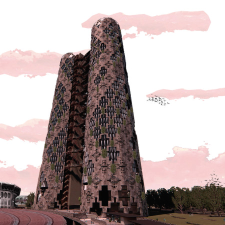 Kinetic Facade Crafted With Glass And Concrete Shaping A Pyramidal High-Rise In Texcoco