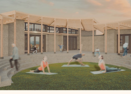 Circular Community Hub Featuring Locally Sourced Stone and Timber Elements  