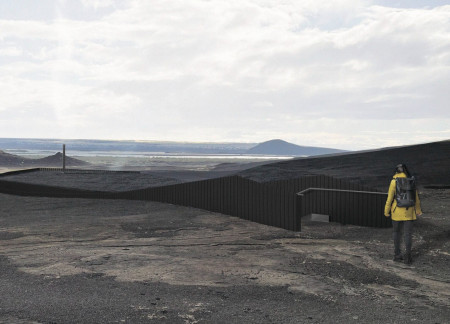 Geothermal Restaurant Featuring Translucent Glass and Exposed Concrete in Volcanic Landscape