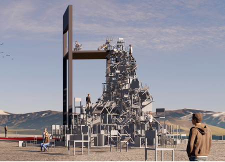 Canopy Structures Crafted from Reinforced Concrete and Weather-Resistant Steel for Rest Areas in Volcanic Landscapes