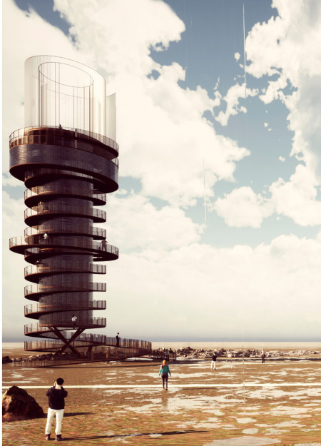 Spiral Observation Tower Featuring Transparent Glass and Sustainable Timber Elements  