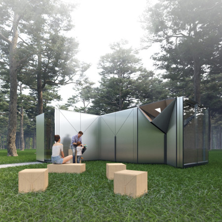 Charred Wooden Shingles and Metal Cladding in a Compact Modular Living Solution
