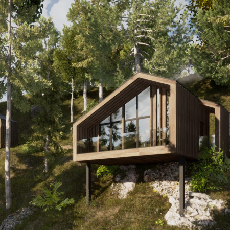 Elevated Retreat Crafted from Glass Walls and Timber Cladding Nestled in Lush Forests