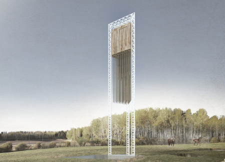 Terraced Observation Structure Featuring Steel Framework and Natural Wood Cladding