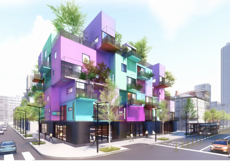 Colorful Aluminum Cladding and Green Terraces Define Multifamily Urban Living