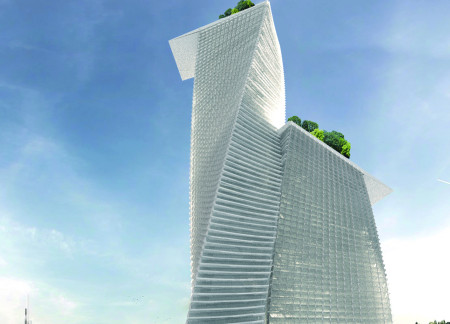Twisting Glass Facades With Green Roofs in High-Rise Urban Development  