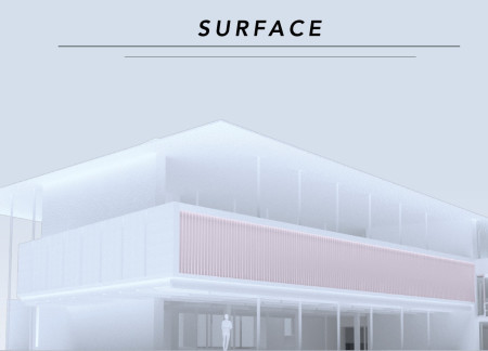 Circular Ramp Enclosed by Composite Panels and Pink Screen in an Eco-Friendly Workspace  