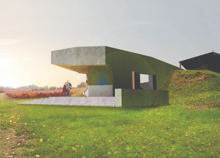 Seamlessly Integrated Concrete and Timber Structure Nestled Within a Vine-Covered Landscape  