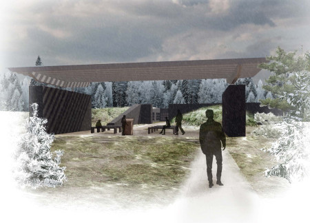 Charred Wooden Shingles Enfolding a Serene Reflection Space in Natural Surroundings  