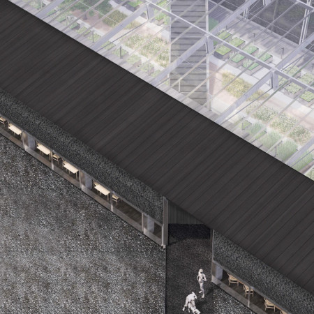 Biophilic Glasshouse Crafted from Larch and Volcanic Rock with Interactive Green Spaces