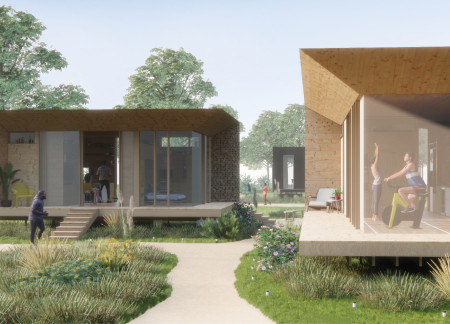 Cross-Laminated Timber Panels and Polycarbonate Doors in a Compact Living Framework  