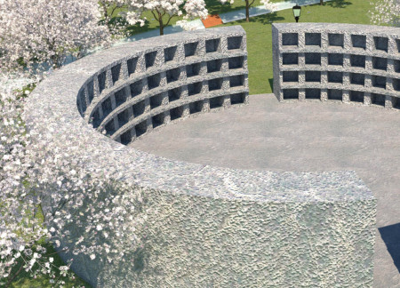 Cascading Stone and Iron Niches Within a Circular Columbarium for Reflective Remembrance