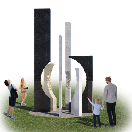 Granite Columns and Textural Contrast in a Memorial Landscape for Reflection