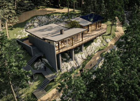 Charred Wooden Shingles Complementing Natural Timber in a Mindful Retreat Design  