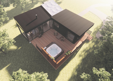 Eucalyptus Cladding and Mono-Pitched Roof Embrace Nature in a Cozy Escape for Two