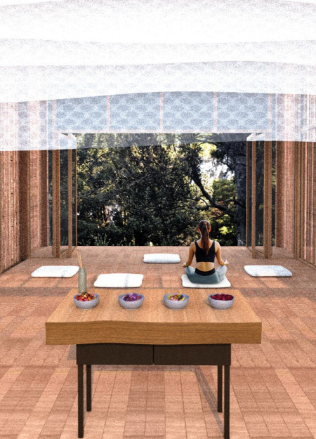 Translucent Linen Canopy and Reclaimed Kauri Crafting A Tranquil Meditation Retreat