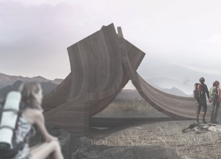 Gravity-Defying Rammed Earth Pavilion Crafted from Local Volcanic Soil
