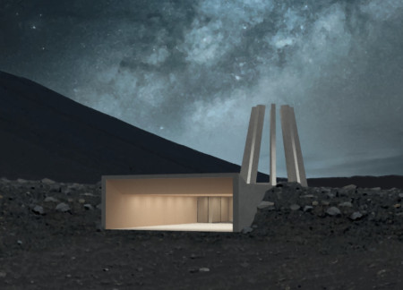 Charred Wood and Concrete Sculpture Integrating Natural Terrain for Community Engagement