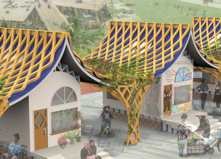 Lattice Roof Structure With Ulin Wood Elements Enhancing Community Spaces