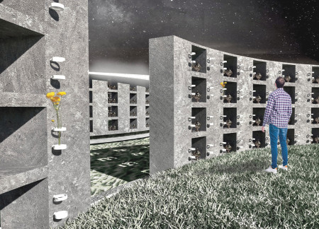 Light-Infused Columbarium Crafted with Locally Sourced Brick and Sustainable Concrete  