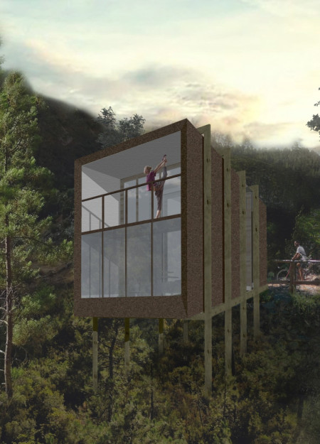 Cork Cladding and Timber Framework in a Contemplative Retreat Emphasizing Landscape Integration  
