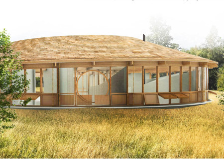 Natural Light-Filled Spaces with Circular Copper-Clad Walls and Wood Warmth for Compassionate End-of-Life Care