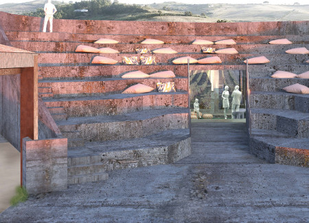 Earth-Sheltered Playroom Featuring Textured Concrete and Expansive Glass Facades in the Douro Valley