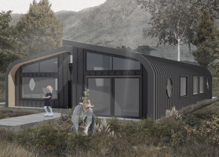 Curved Walls and Zinc Cladding Enhance Modular Living in a Sustainable Community Design