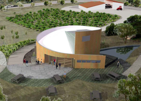Community hub featuring circular design with cross-laminated timber and natural cork cladding
