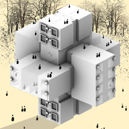 Staggered Blocks of Concrete and Glass Blend Privacy With Community in a Modular Living Environment  