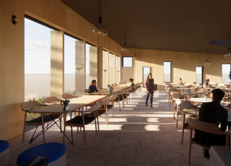 Volcanic Concrete Structure Featuring Cross-Laminated Timber in a Scenic Crater Setting
