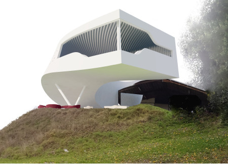 Floating Glass Facade With GFRG Panels Overlooking Vineyard Landscapes
