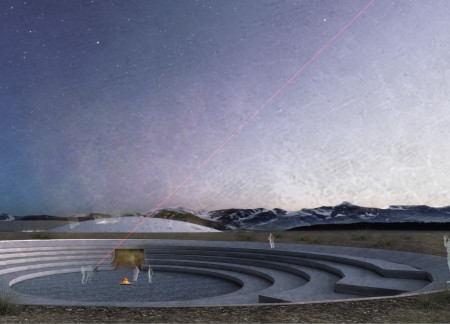 Curvilinear Sanctuary of Natural Stone and Glass in Serene Landscape