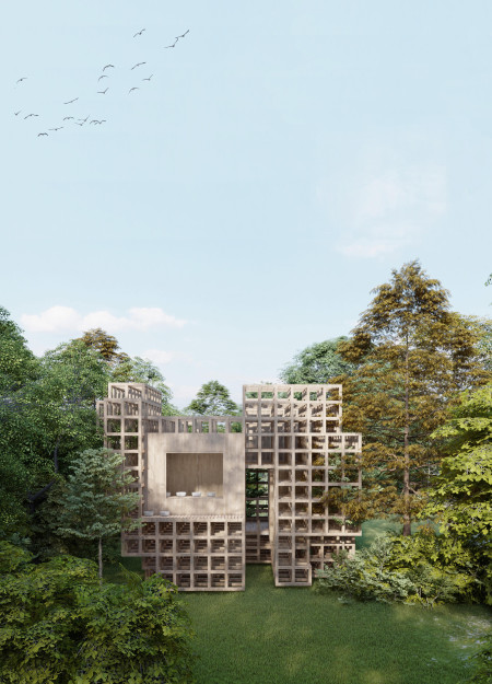 Charred Wooden Shingles and Natural Materials Shape a Sanctuary for Meditation  