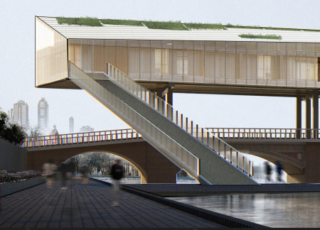 Charred Wooden Shingles and Green Roofs Elevate Waterfront Living Over Bridges