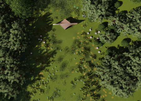 Tensile Fabric Roof and Cross-Laminated Timber Create Serenity in a Meditation Space  
